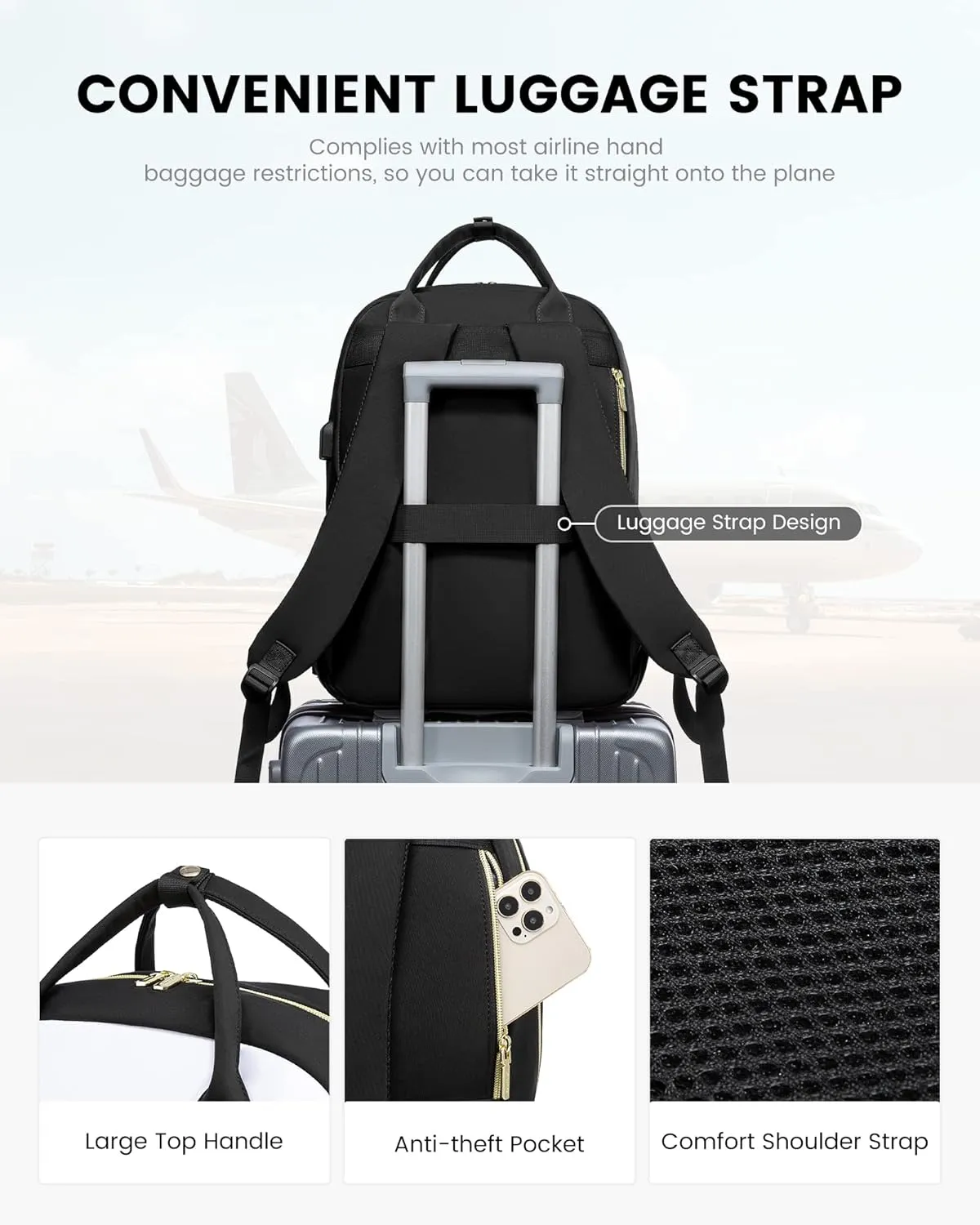 LOVEVOOK Laptop Backpack for Women, Lightweight Casual Daypacks, 15.6in Laptop, USB Port, Oxford Cloth, Ergonomic Shoulder Straps, 18 Pockets, 12-Month Free Return
