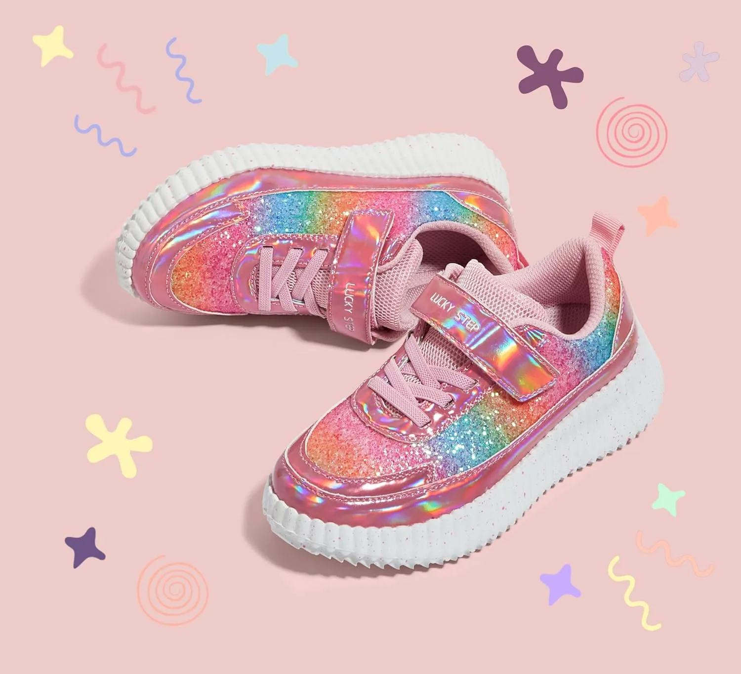 LUCKY STEP Kid's Glitter Running Sneaker Sparkly Braided Shiny Bling Princess Shoes School Athletic Walking Shoes for Children/Boys/Girls