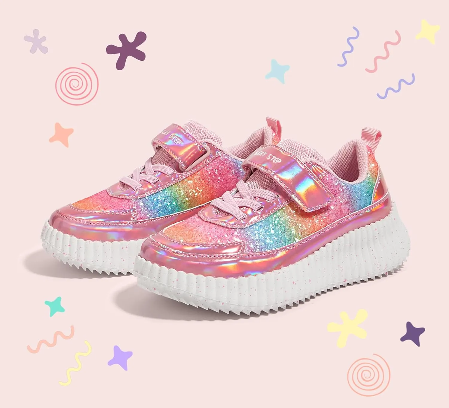 LUCKY STEP Kid's Glitter Running Sneaker Sparkly Braided Shiny Bling Princess Shoes School Athletic Walking Shoes for Children/Boys/Girls
