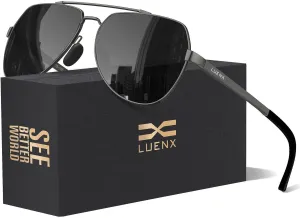 LUENX Aviator Sunglasses for Men Women Polarized New Shades Large Metal Frame - UV 400 Protection