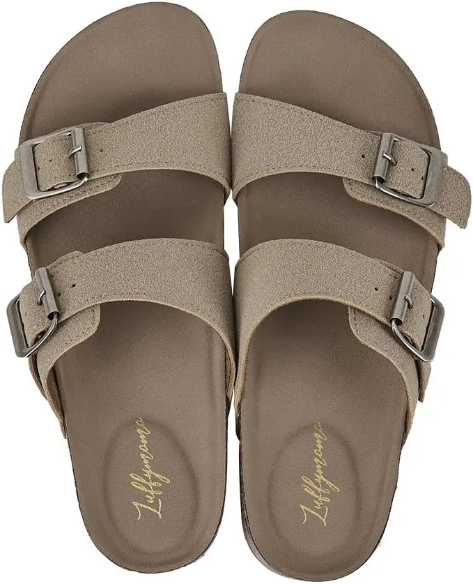 Luffymomo Womens Slide Sole Sandals Cork Footbed Adjustable Stap Buckle Sandals