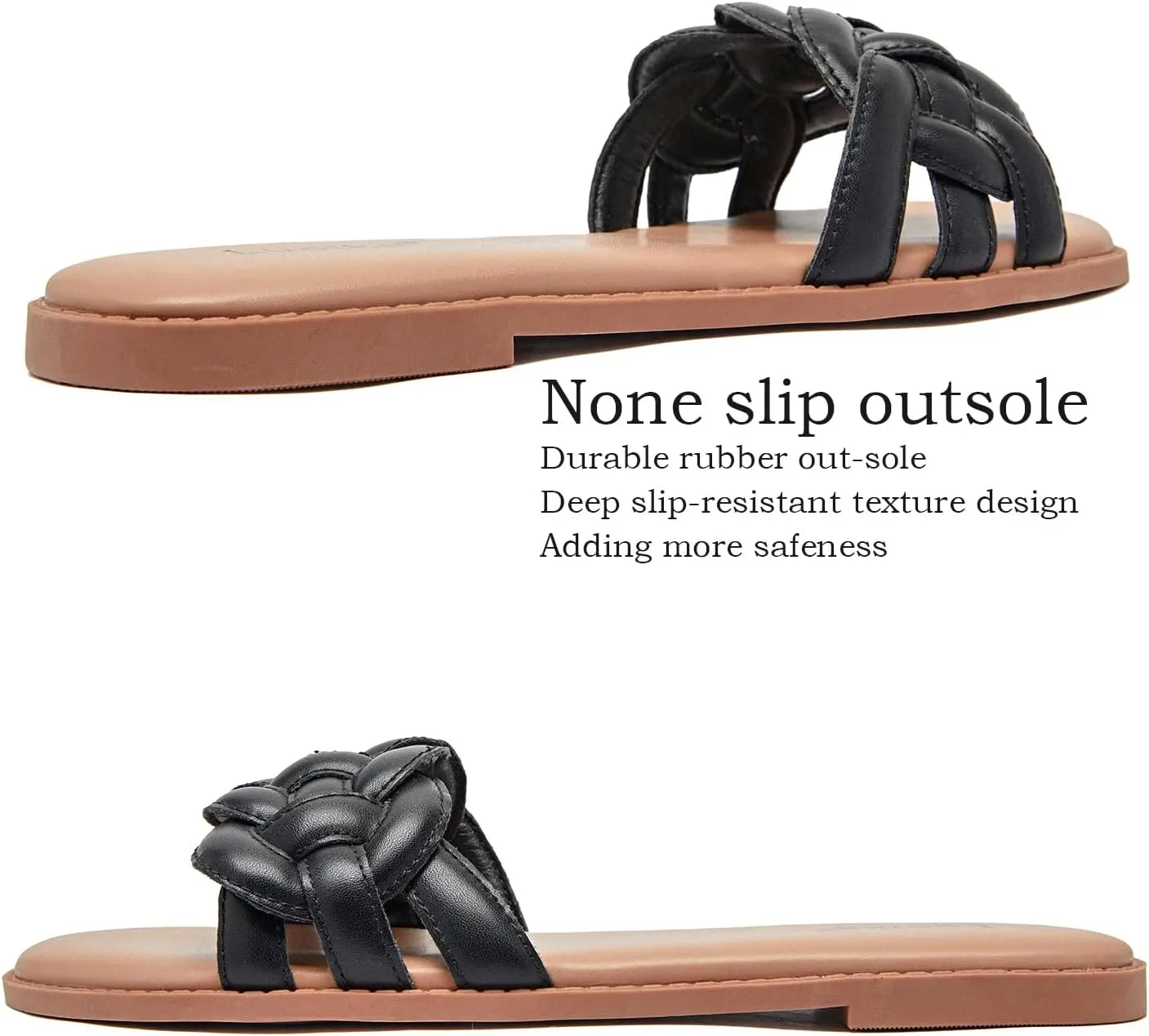 Luoika Women's Wide Width Flat Slides Sandals, Casual Comfortable Summer Beach Shoes Slip on Slide Sandal for Women.