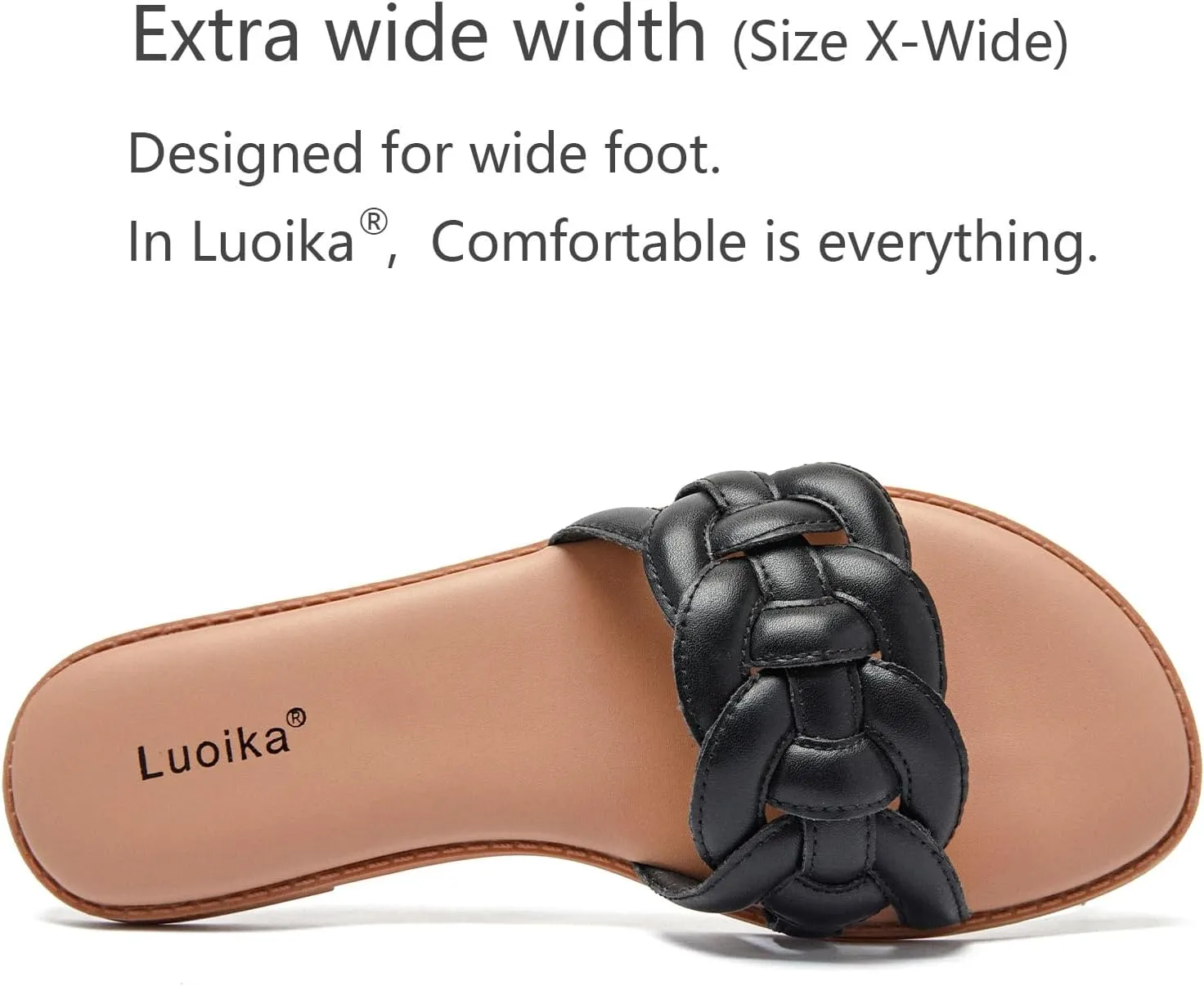 Luoika Women's Wide Width Flat Slides Sandals, Casual Comfortable Summer Beach Shoes Slip on Slide Sandal for Women.