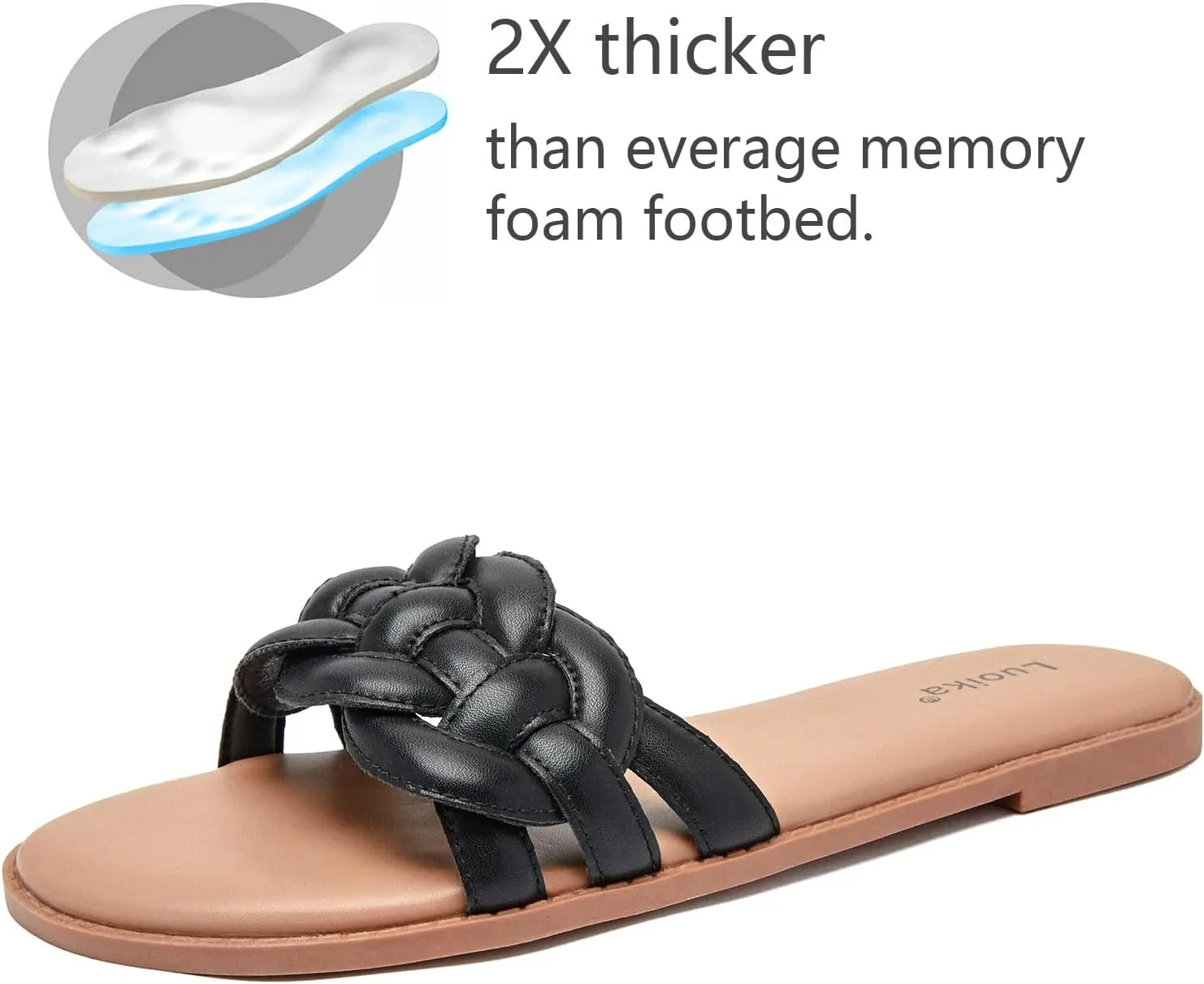 Luoika Women's Wide Width Flat Slides Sandals, Casual Comfortable Summer Beach Shoes Slip on Slide Sandal for Women.