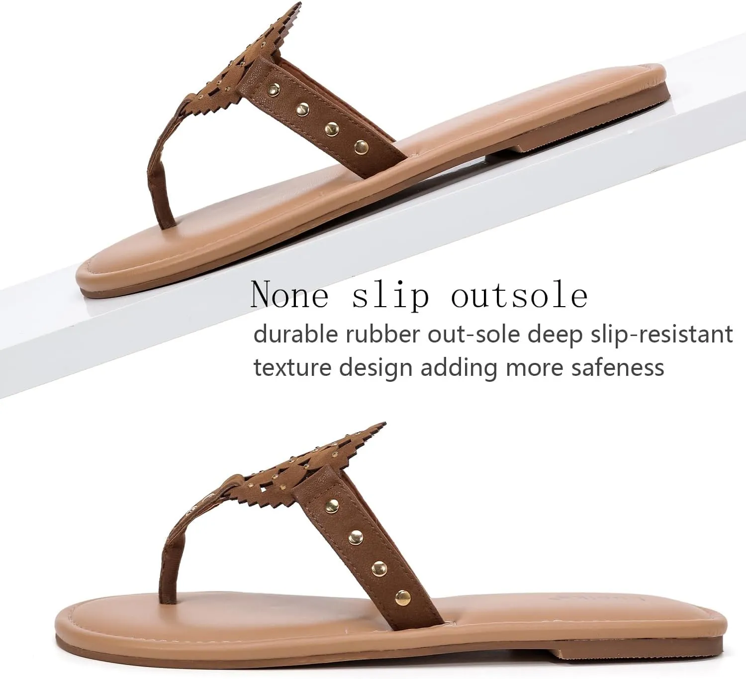 Luoika Women's Wide Width Flat Slides Sandals, Flip Flop Strappy Rhinestone Thong Sandals Comfortable Summer Beach Shoes for Women.