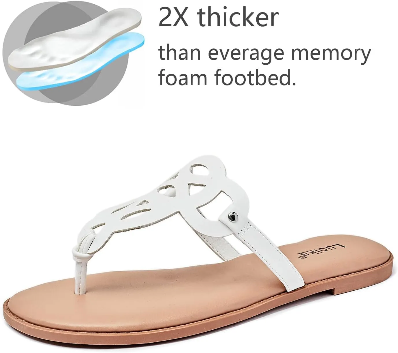Luoika Women's Wide Width Flat Slides Sandals, Flip Flop Strappy Rhinestone Thong Sandals Comfortable Summer Beach Shoes for Women.