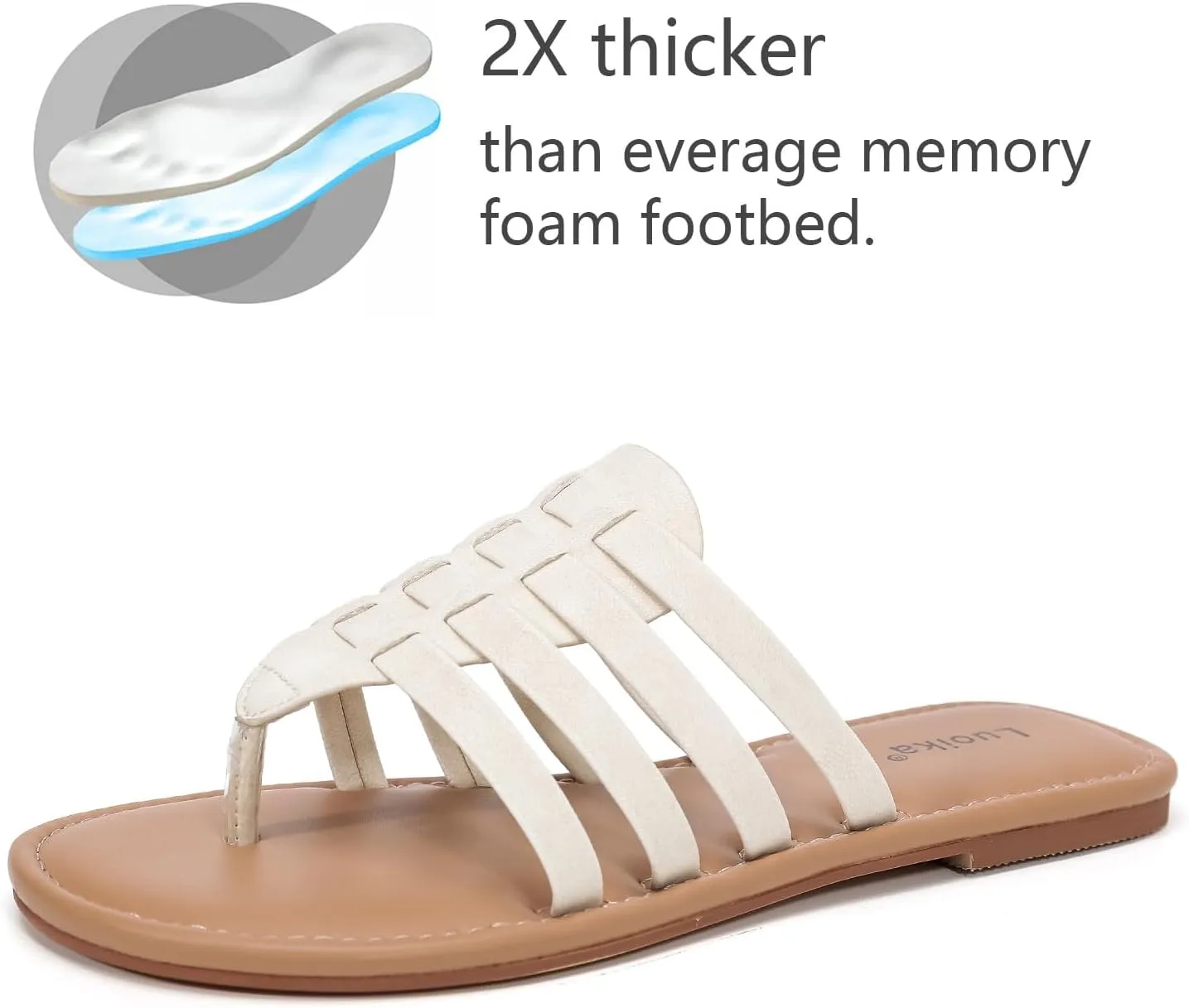 Luoika Women's Wide Width Flat Slides Sandals, Flip Flop Strappy Rhinestone Thong Sandals Comfortable Summer Beach Shoes for Women.