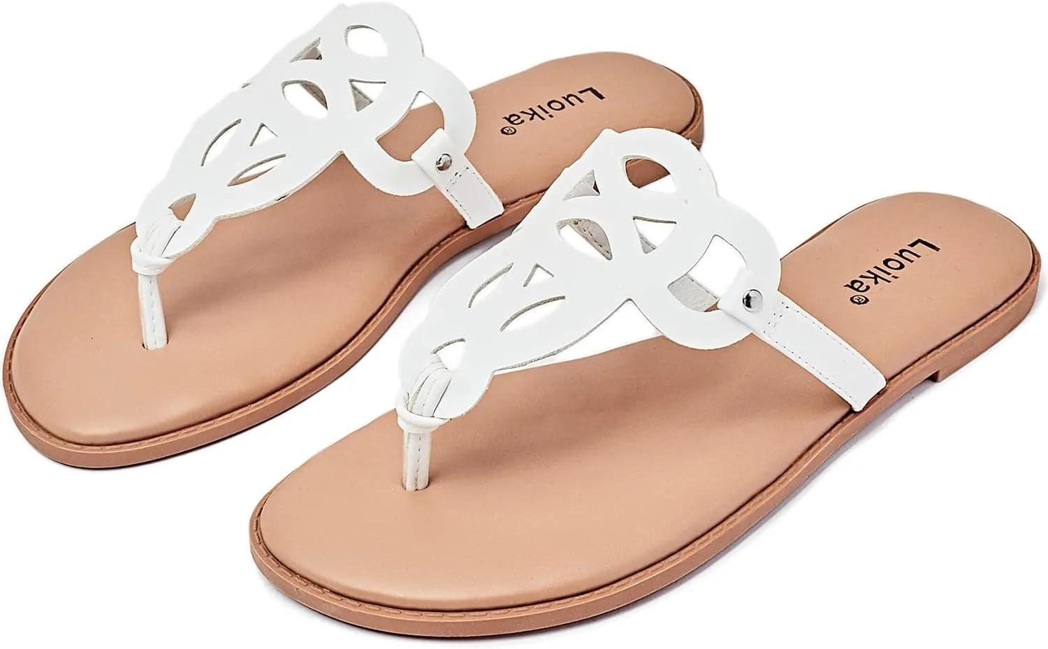 Luoika Women's Wide Width Flat Slides Sandals, Flip Flop Strappy Rhinestone Thong Sandals Comfortable Summer Beach Shoes for Women.