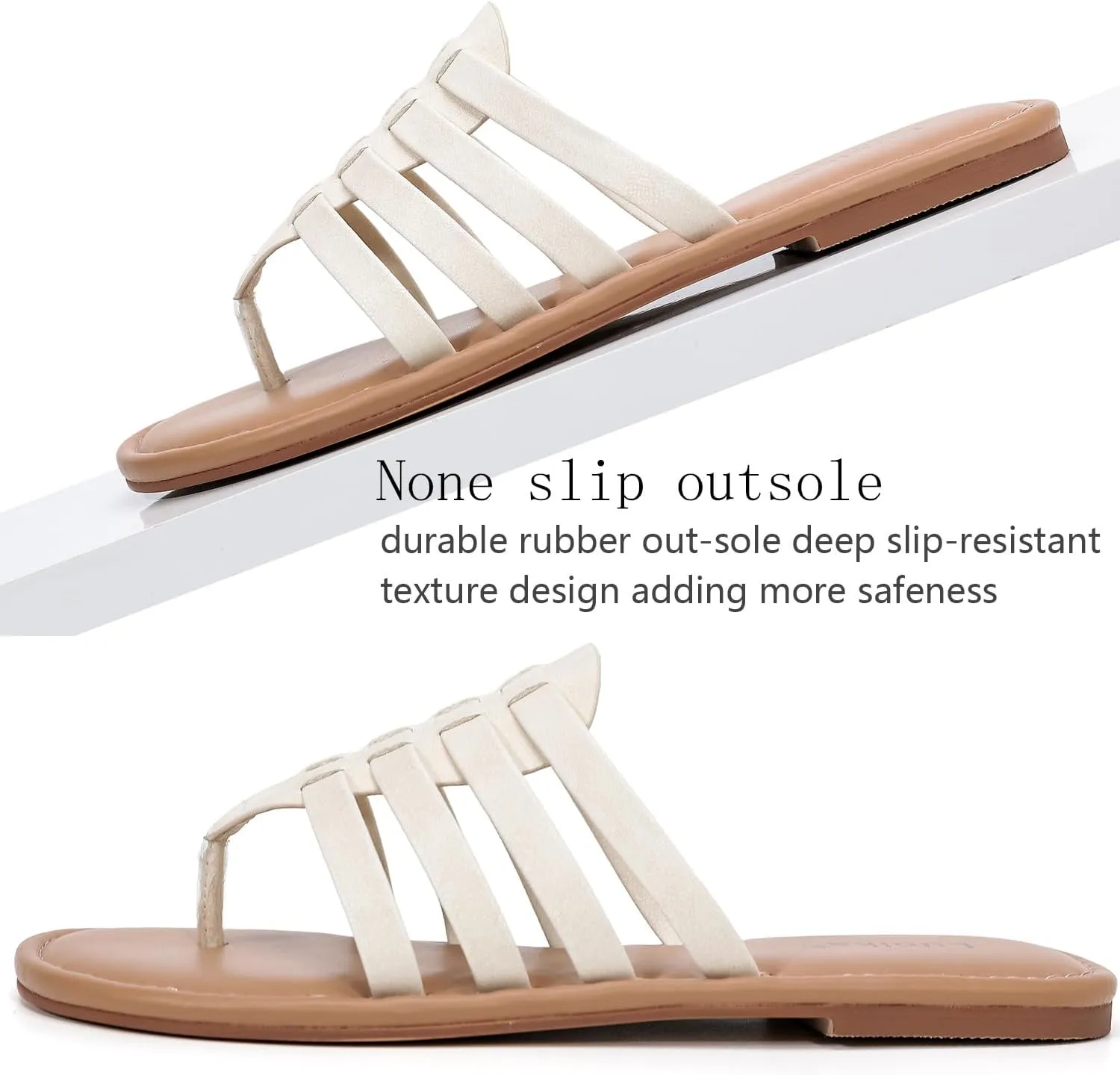 Luoika Women's Wide Width Flat Slides Sandals, Flip Flop Strappy Rhinestone Thong Sandals Comfortable Summer Beach Shoes for Women.