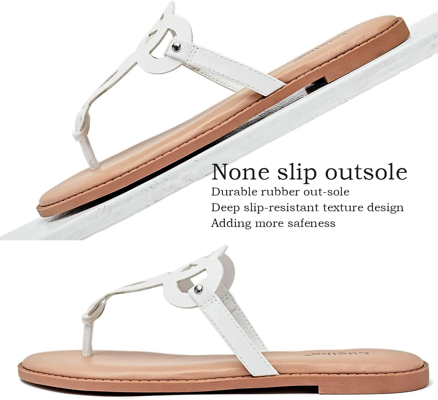 Luoika Women's Wide Width Flat Slides Sandals, Flip Flop Strappy Rhinestone Thong Sandals Comfortable Summer Beach Shoes for Women.