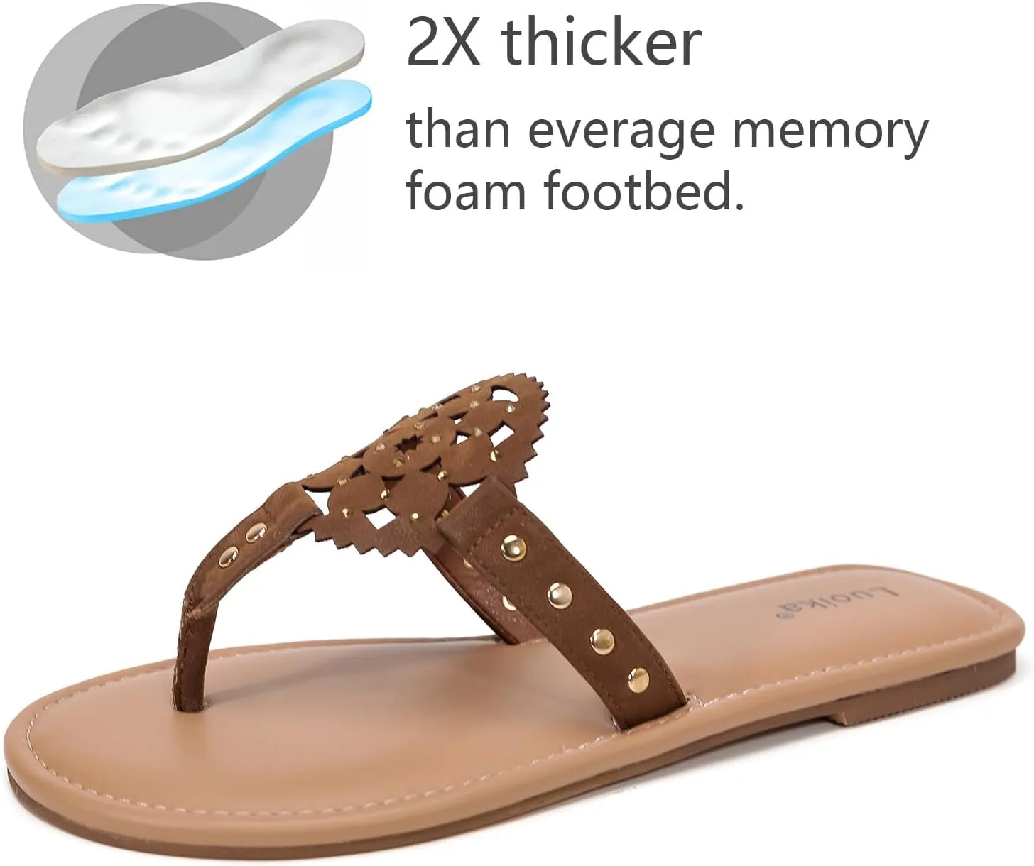 Luoika Women's Wide Width Flat Slides Sandals, Flip Flop Strappy Rhinestone Thong Sandals Comfortable Summer Beach Shoes for Women.