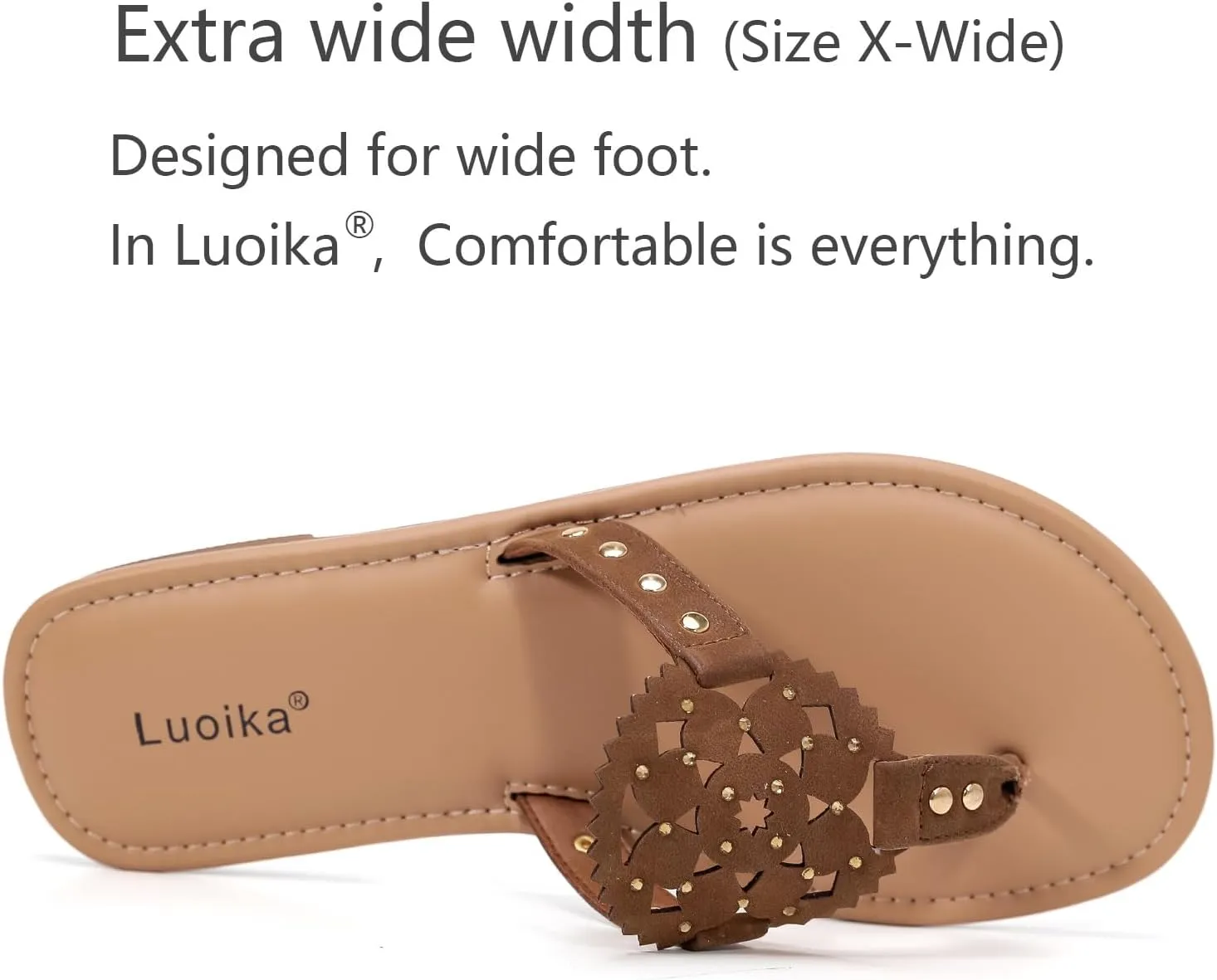 Luoika Women's Wide Width Flat Slides Sandals, Flip Flop Strappy Rhinestone Thong Sandals Comfortable Summer Beach Shoes for Women.