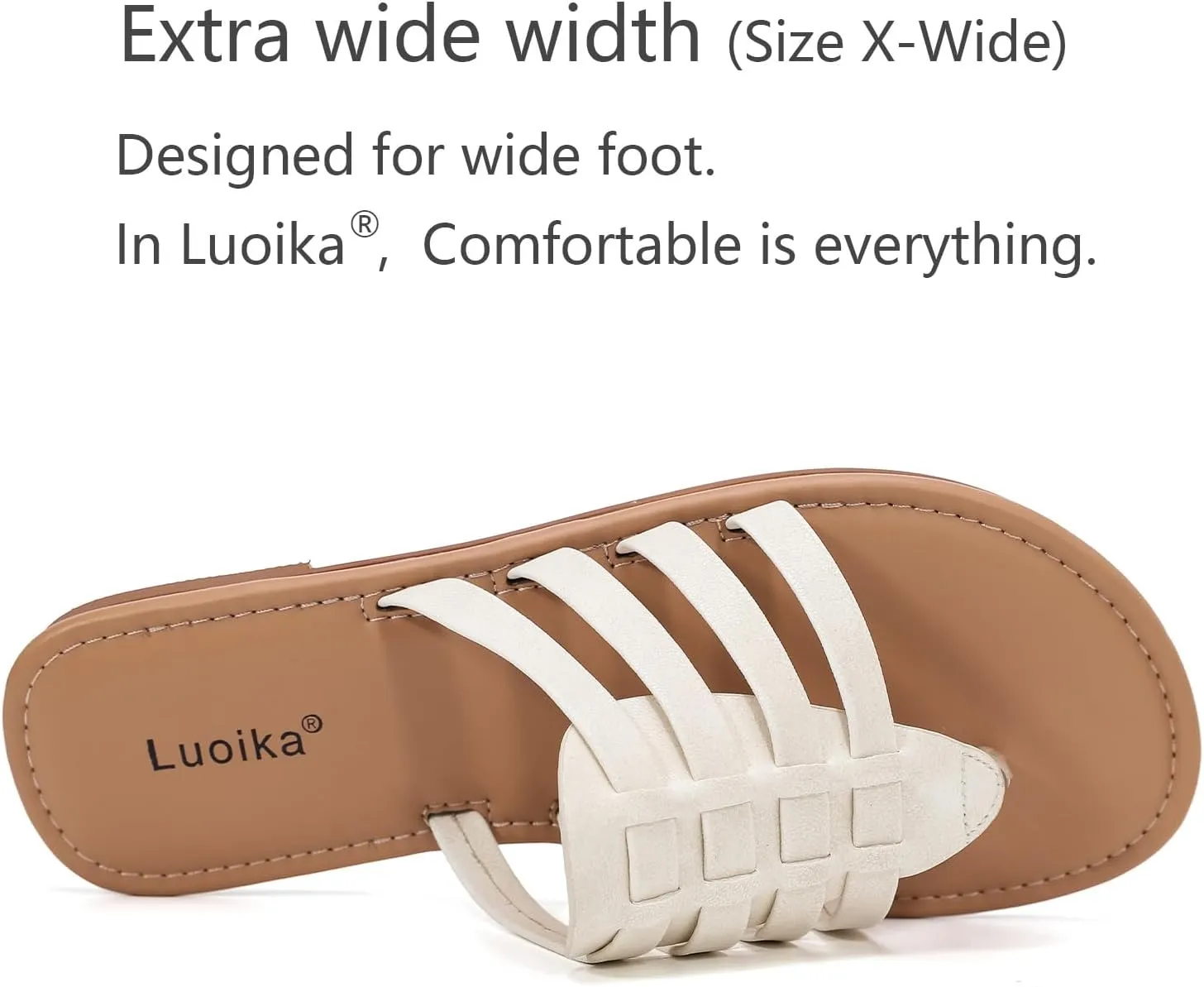 Luoika Women's Wide Width Flat Slides Sandals, Flip Flop Strappy Rhinestone Thong Sandals Comfortable Summer Beach Shoes for Women.