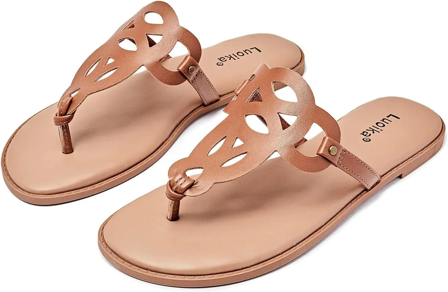 Luoika Women's Wide Width Flat Slides Sandals, Flip Flop Strappy Rhinestone Thong Sandals Comfortable Summer Beach Shoes for Women.