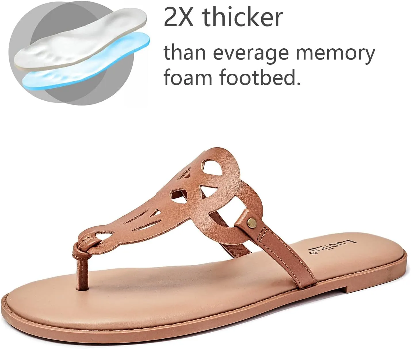 Luoika Women's Wide Width Flat Slides Sandals, Flip Flop Strappy Rhinestone Thong Sandals Comfortable Summer Beach Shoes for Women.