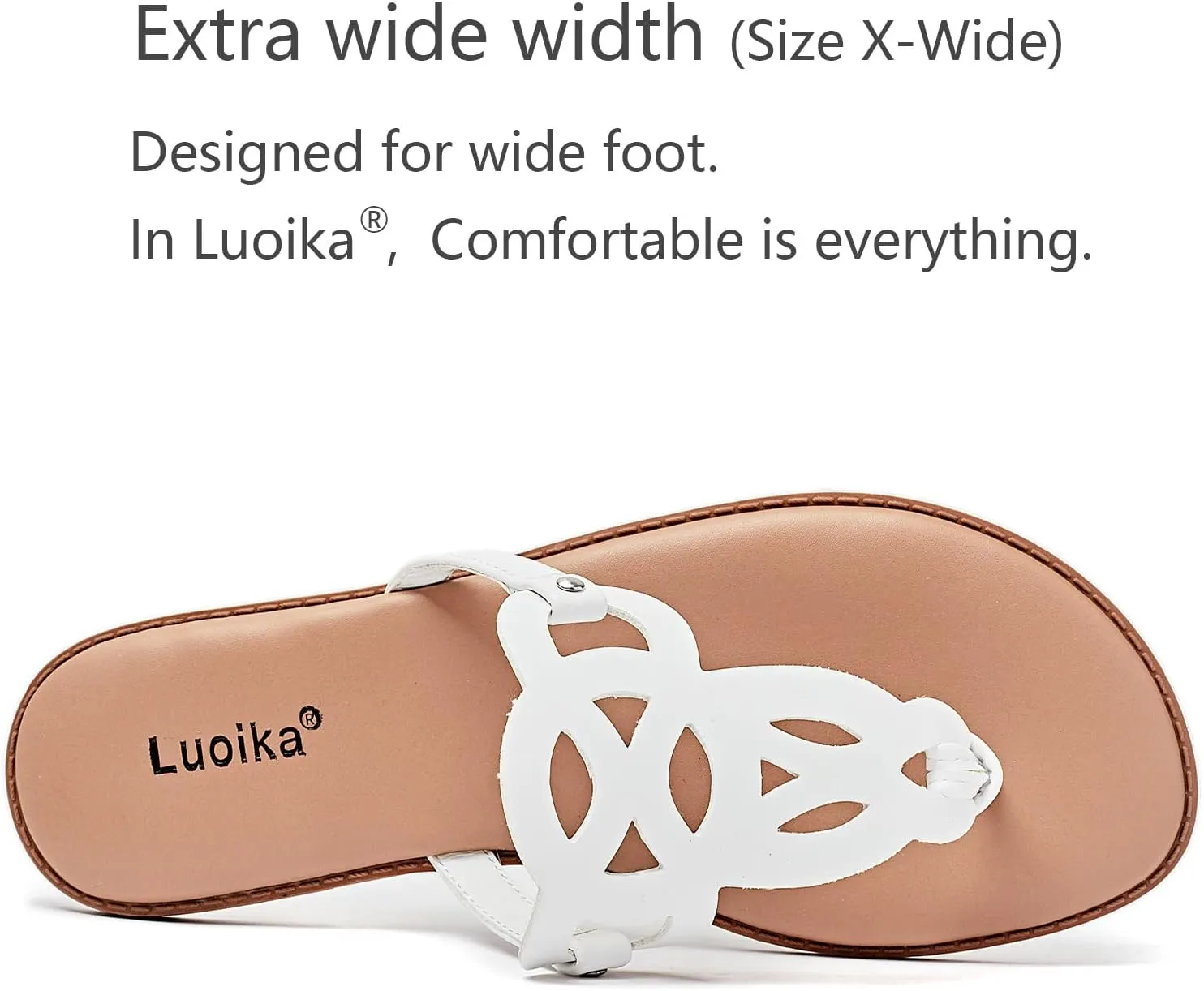 Luoika Women's Wide Width Flat Slides Sandals, Flip Flop Strappy Rhinestone Thong Sandals Comfortable Summer Beach Shoes for Women.