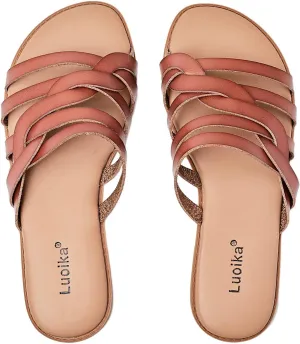 Luoika Women's Wide Width Flat Slides Sandals, Slip on Slide Sandal Casual Comfortable Summer Beach Shoes for Women.
