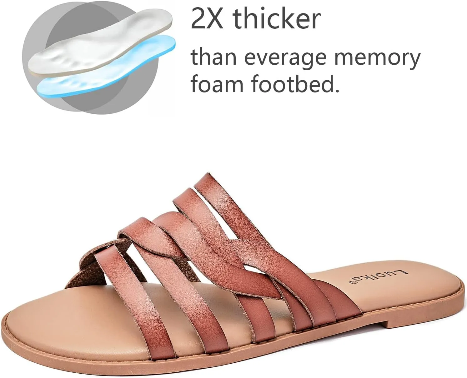 Luoika Women's Wide Width Flat Slides Sandals, Slip on Slide Sandal Casual Comfortable Summer Beach Shoes for Women.