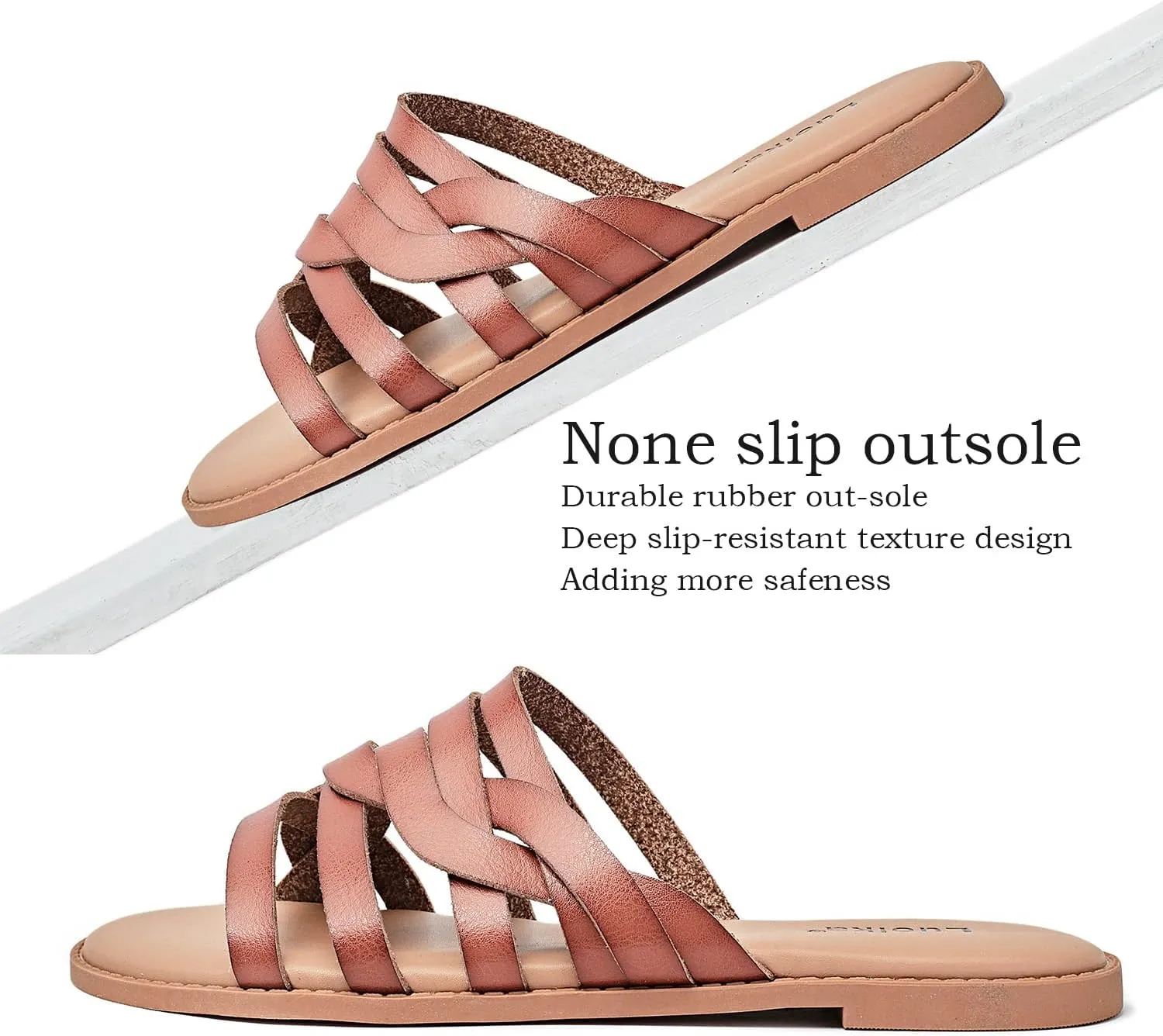 Luoika Women's Wide Width Flat Slides Sandals, Slip on Slide Sandal Casual Comfortable Summer Beach Shoes for Women.