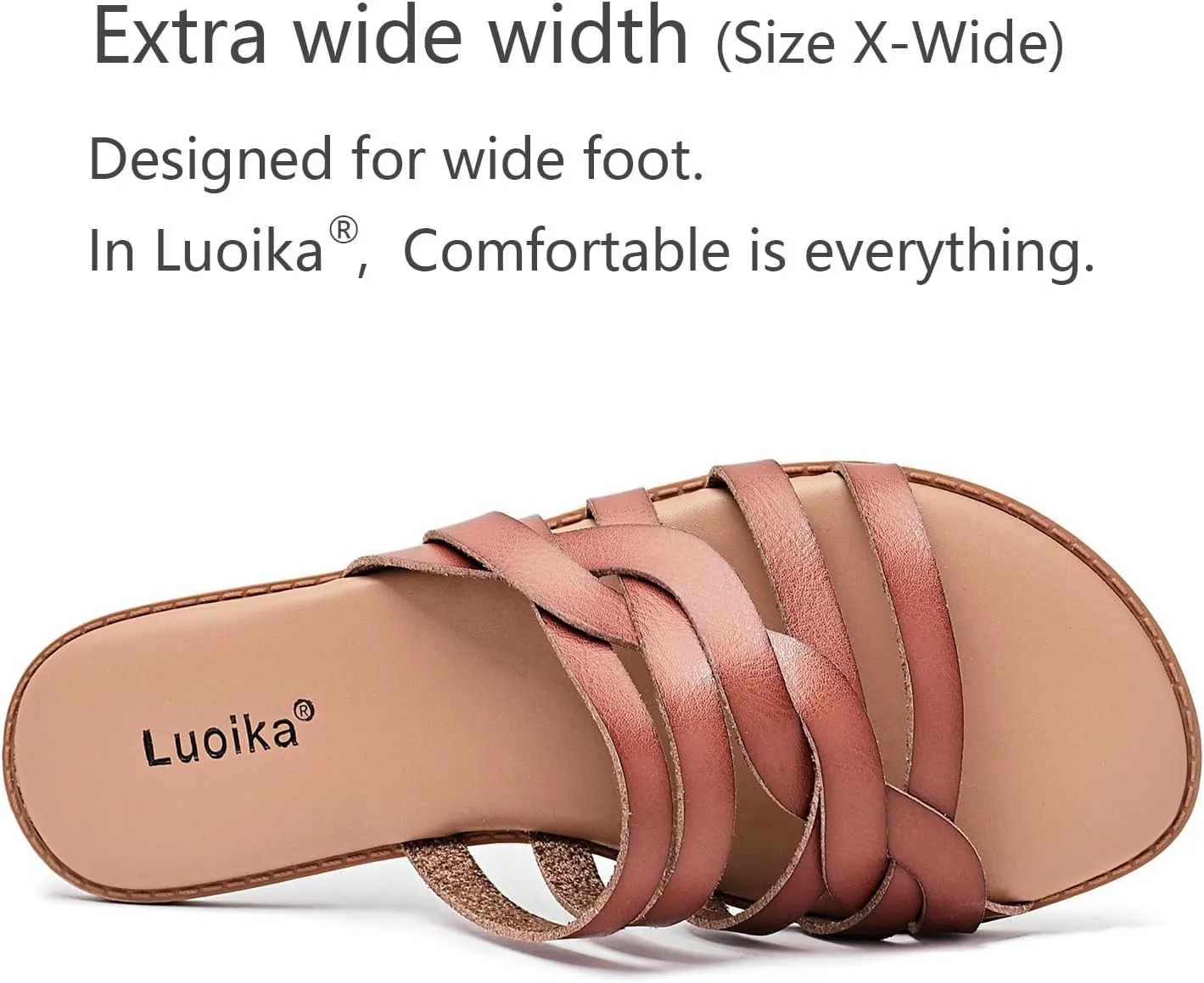Luoika Women's Wide Width Flat Slides Sandals, Slip on Slide Sandal Casual Comfortable Summer Beach Shoes for Women.