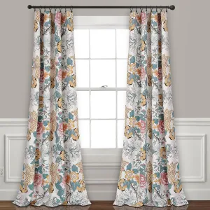 Lush Decor Sydney Light Filtering Window Curtain Panels, Pair, 52" W x 84" L, Blue & Yellow - Botanical Garden - Country Cottage Home Decor - Floral Curtains for Bedroom, Living Room, & Dining Room