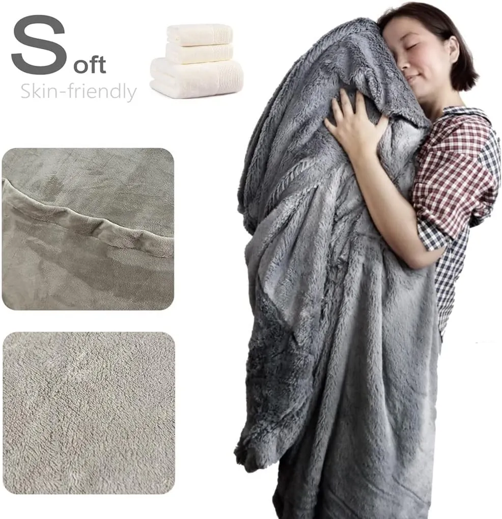 Luxurious Giant 7ft Bean Bag Chair Big Round Soft Fluffy Faux Fur Beanbag Lazy Sofa Bed Cover for Kids, Teenagers, Adults (No Filler) (Color : Gray, Size : 7ft)