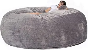 Luxurious Giant 7ft Bean Bag Chair Big Round Soft Fluffy Faux Fur Beanbag Lazy Sofa Bed Cover for Kids, Teenagers, Adults (No Filler) (Color : Gray, Size : 7ft)