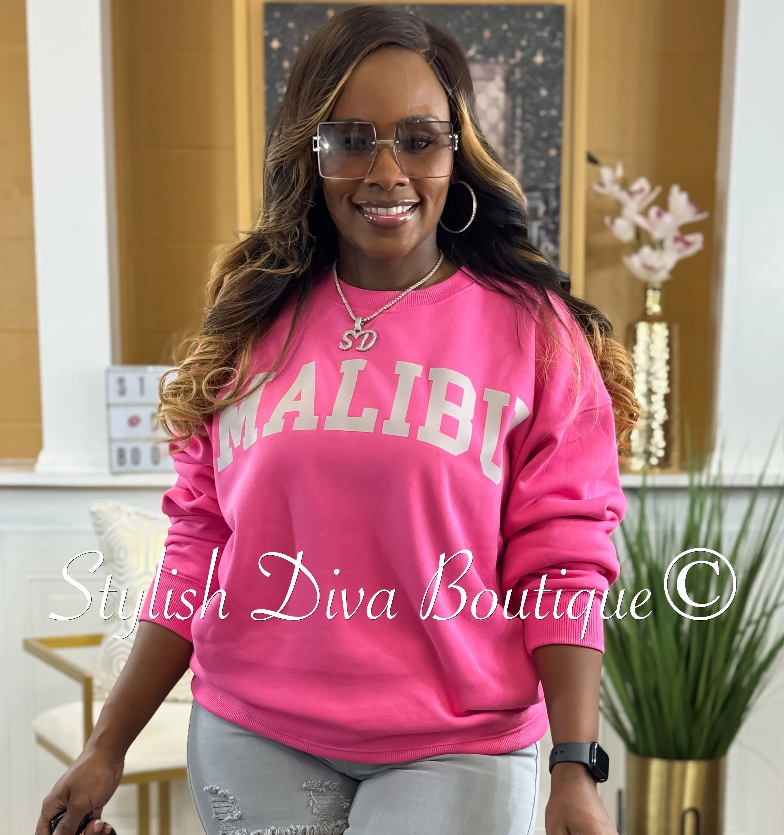 Malibu Sweatshirt Only (Pink/Grey Print)
