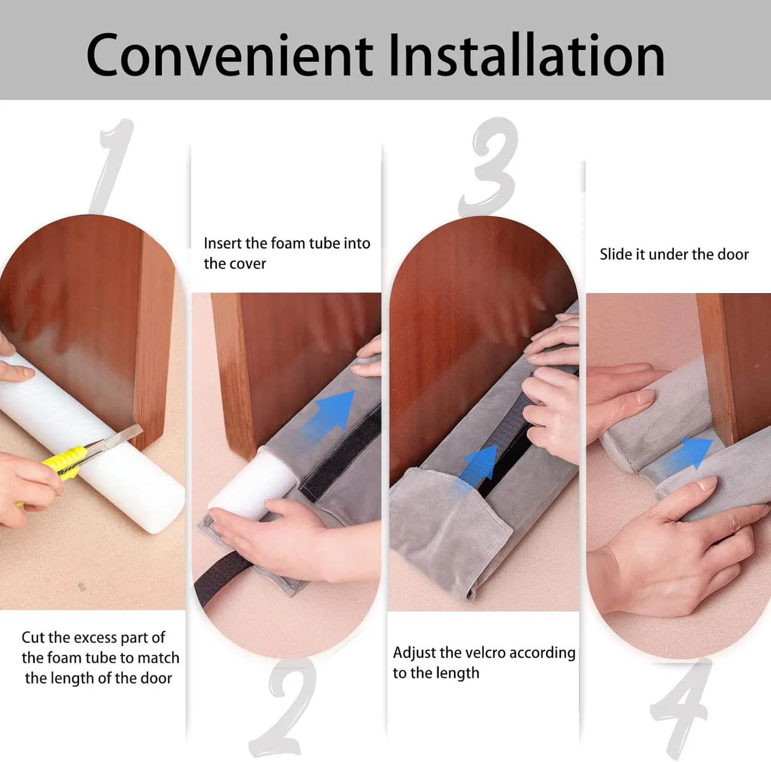 Marwood Under Door Draft Stopper 30-38" Adjustable Wind Stopper for Door & Window, Foam Door Sweep Air & Noise Blocker for Bottom of Doors Double Side Seal - Spandex Super Soft Grey