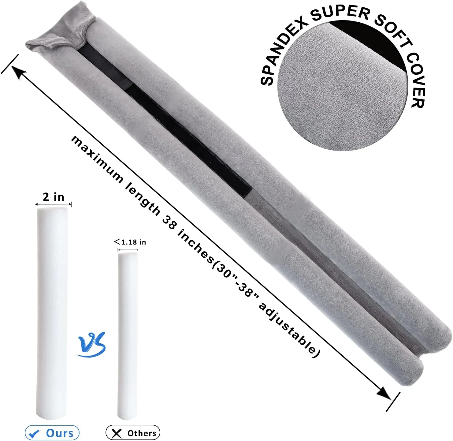 Marwood Under Door Draft Stopper 30-38" Adjustable Wind Stopper for Door & Window, Foam Door Sweep Air & Noise Blocker for Bottom of Doors Double Side Seal - Spandex Super Soft Grey