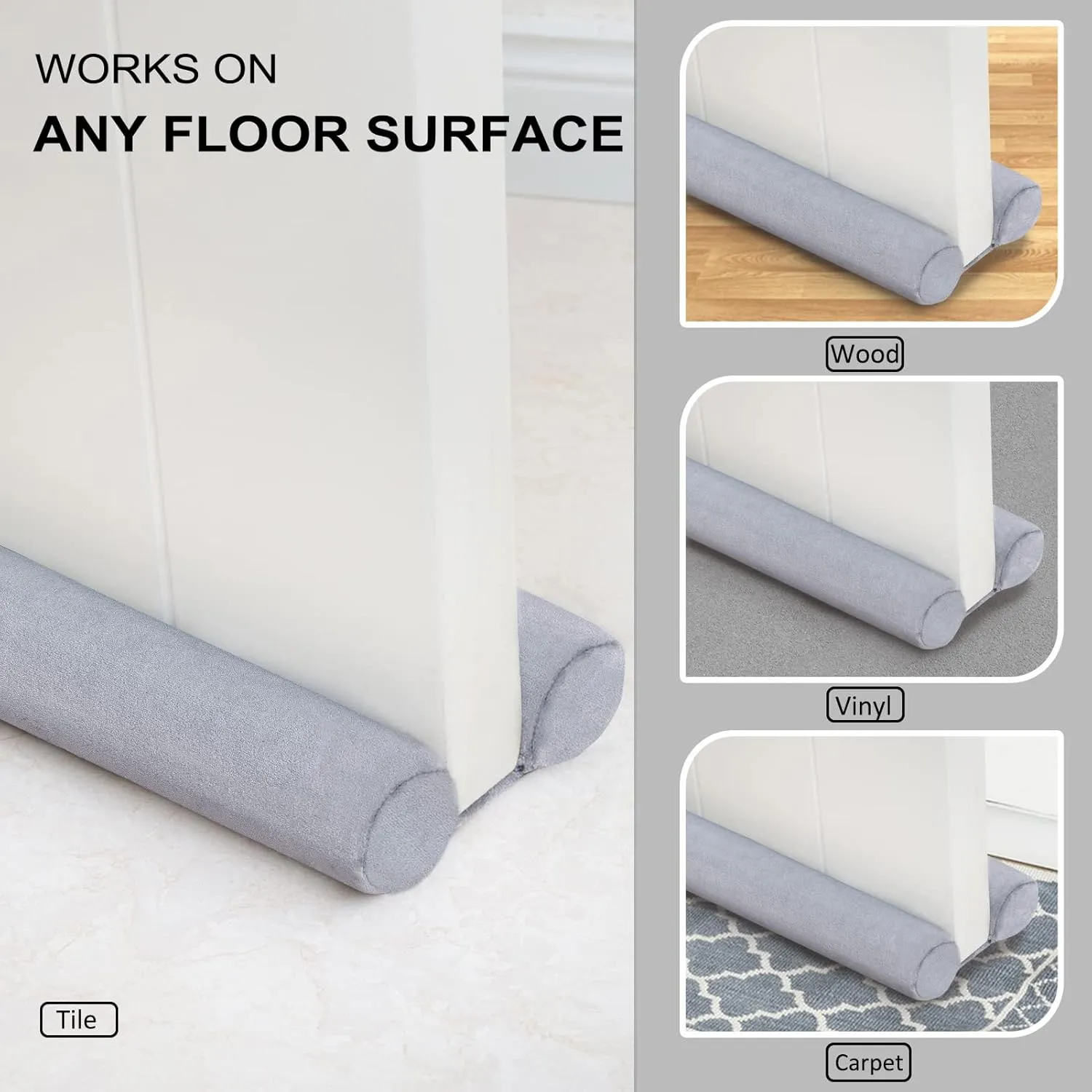 Marwood Under Door Draft Stopper 30-38" Adjustable Wind Stopper for Door & Window, Foam Door Sweep Air & Noise Blocker for Bottom of Doors Double Side Seal - Spandex Super Soft Grey