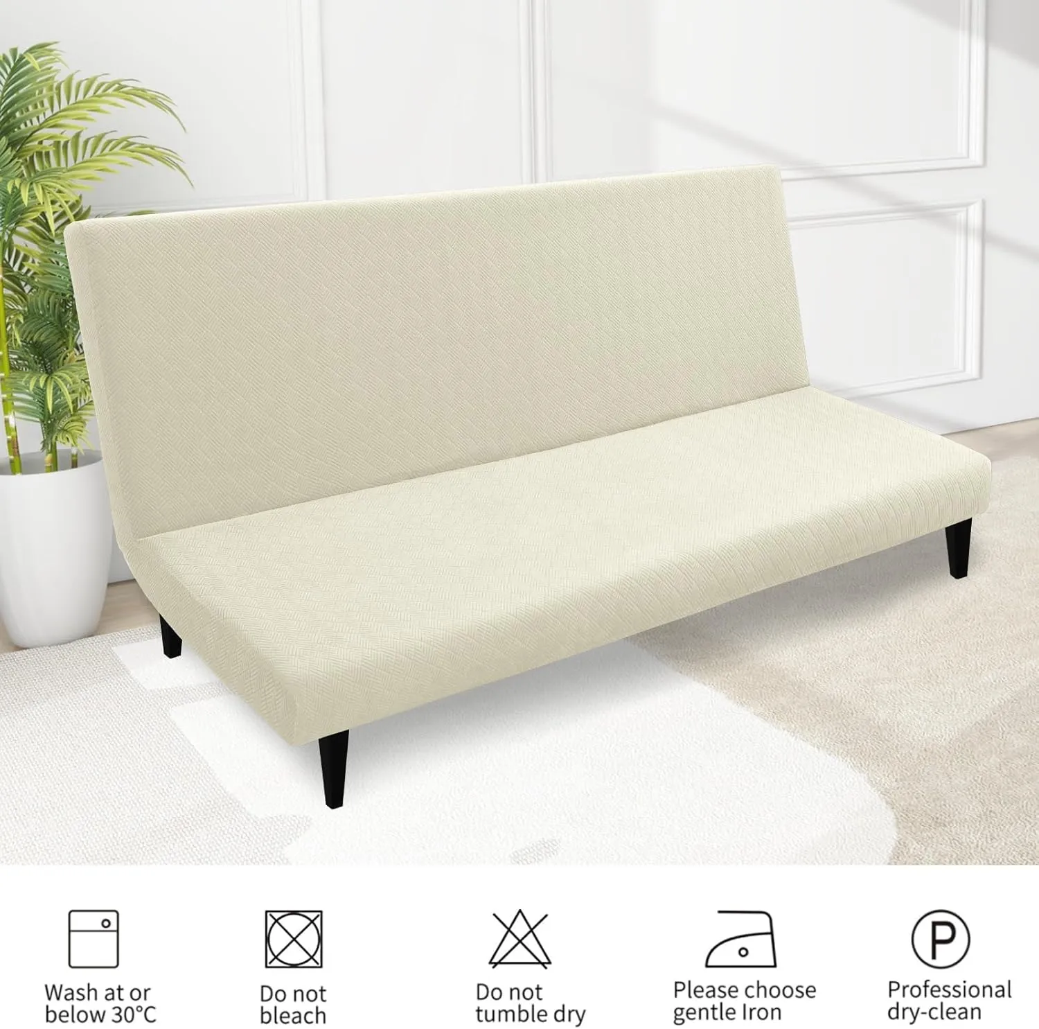 MAXIJIN Futon Cover Slipcover Full Size, Queen Mattress Cover Washable Armless Couch Covers Stretch Sofa Bed Furniture Protector with Elastic Bottom (Beige)