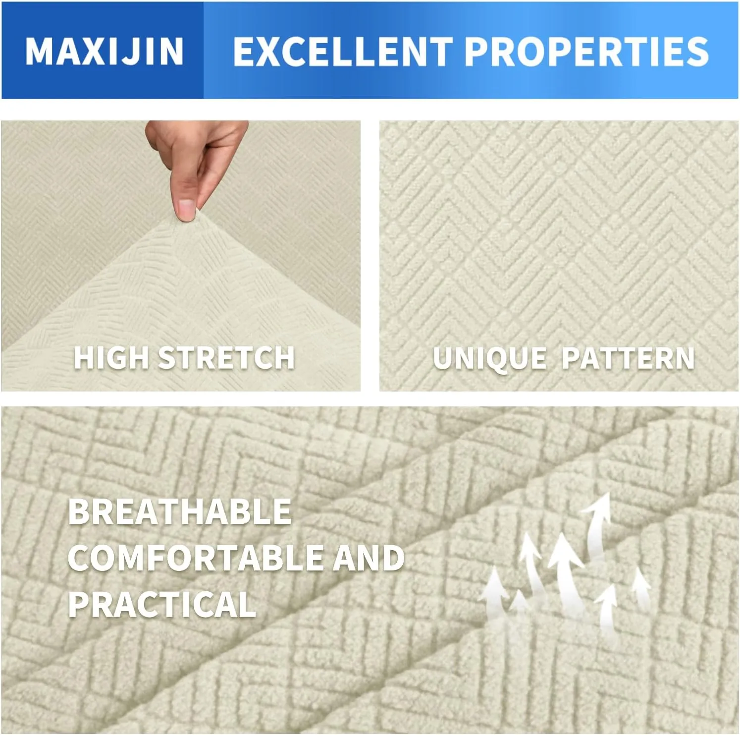 MAXIJIN Futon Cover Slipcover Full Size, Queen Mattress Cover Washable Armless Couch Covers Stretch Sofa Bed Furniture Protector with Elastic Bottom (Beige)
