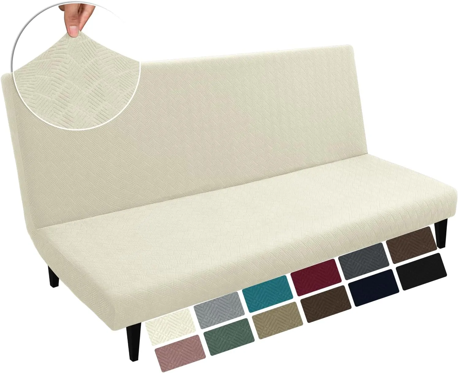 MAXIJIN Futon Cover Slipcover Full Size, Queen Mattress Cover Washable Armless Couch Covers Stretch Sofa Bed Furniture Protector with Elastic Bottom (Beige)