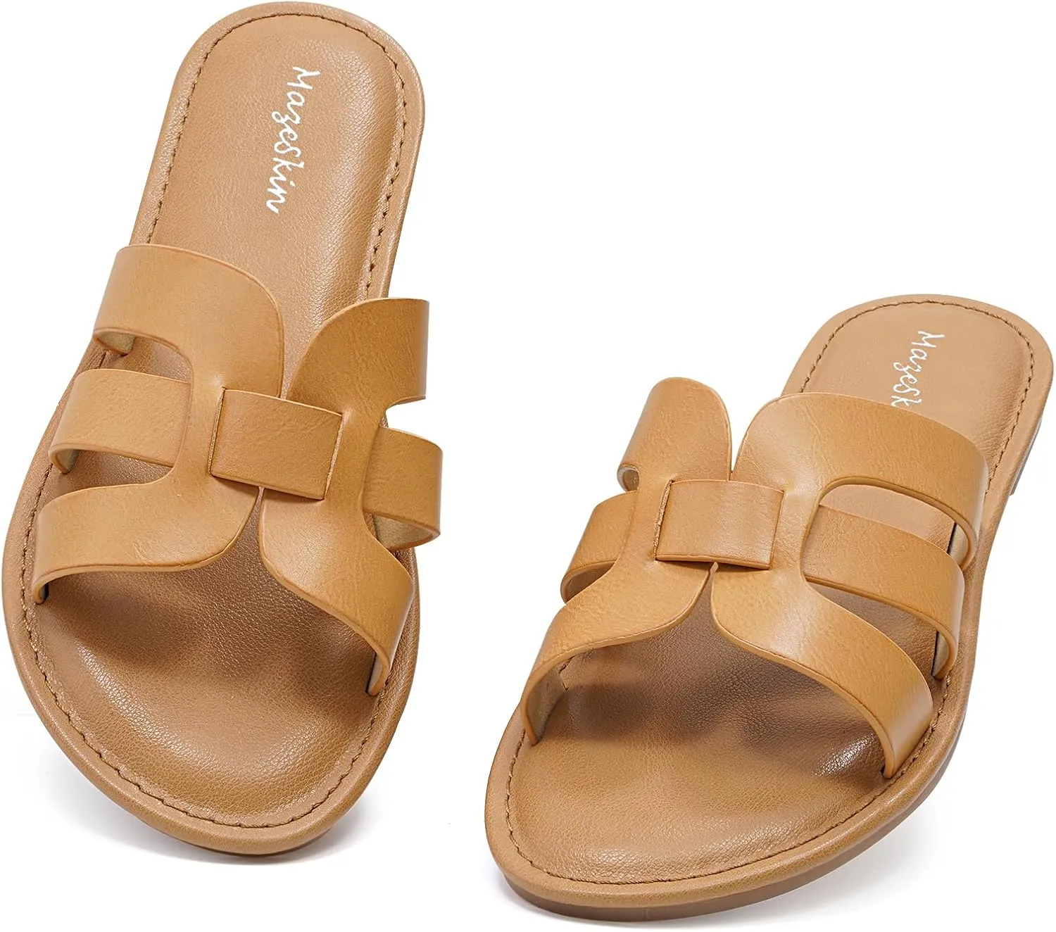 mazeskin Womens Memory Foam H-Band Summer Comfortable Dressy Flat Slide Sandals