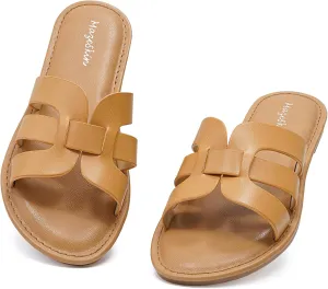 mazeskin Womens Memory Foam H-Band Summer Comfortable Dressy Flat Slide Sandals