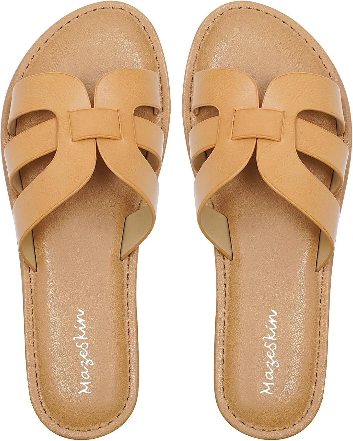 mazeskin Womens Memory Foam H-Band Summer Comfortable Dressy Flat Slide Sandals