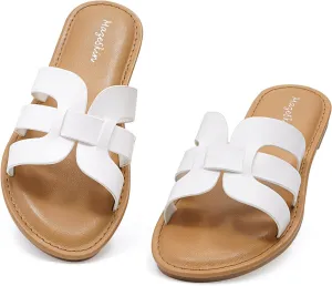 mazeskin Womens Memory Foam H-Band Summer Comfortable Dressy Flat Slide Sandals