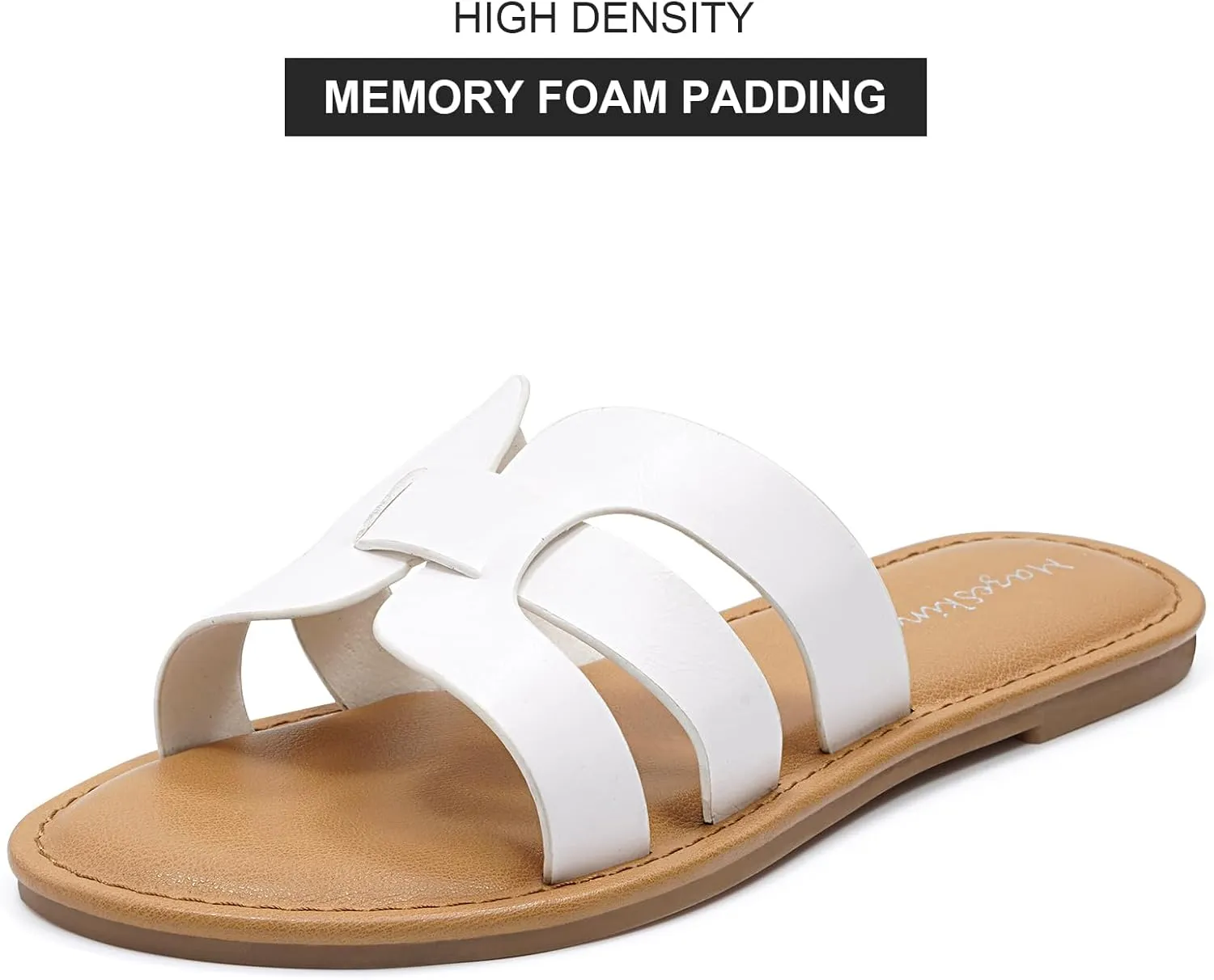 mazeskin Womens Memory Foam H-Band Summer Comfortable Dressy Flat Slide Sandals