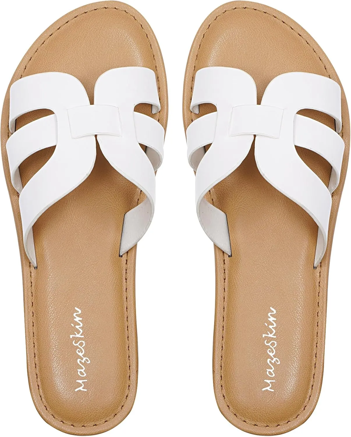 mazeskin Womens Memory Foam H-Band Summer Comfortable Dressy Flat Slide Sandals