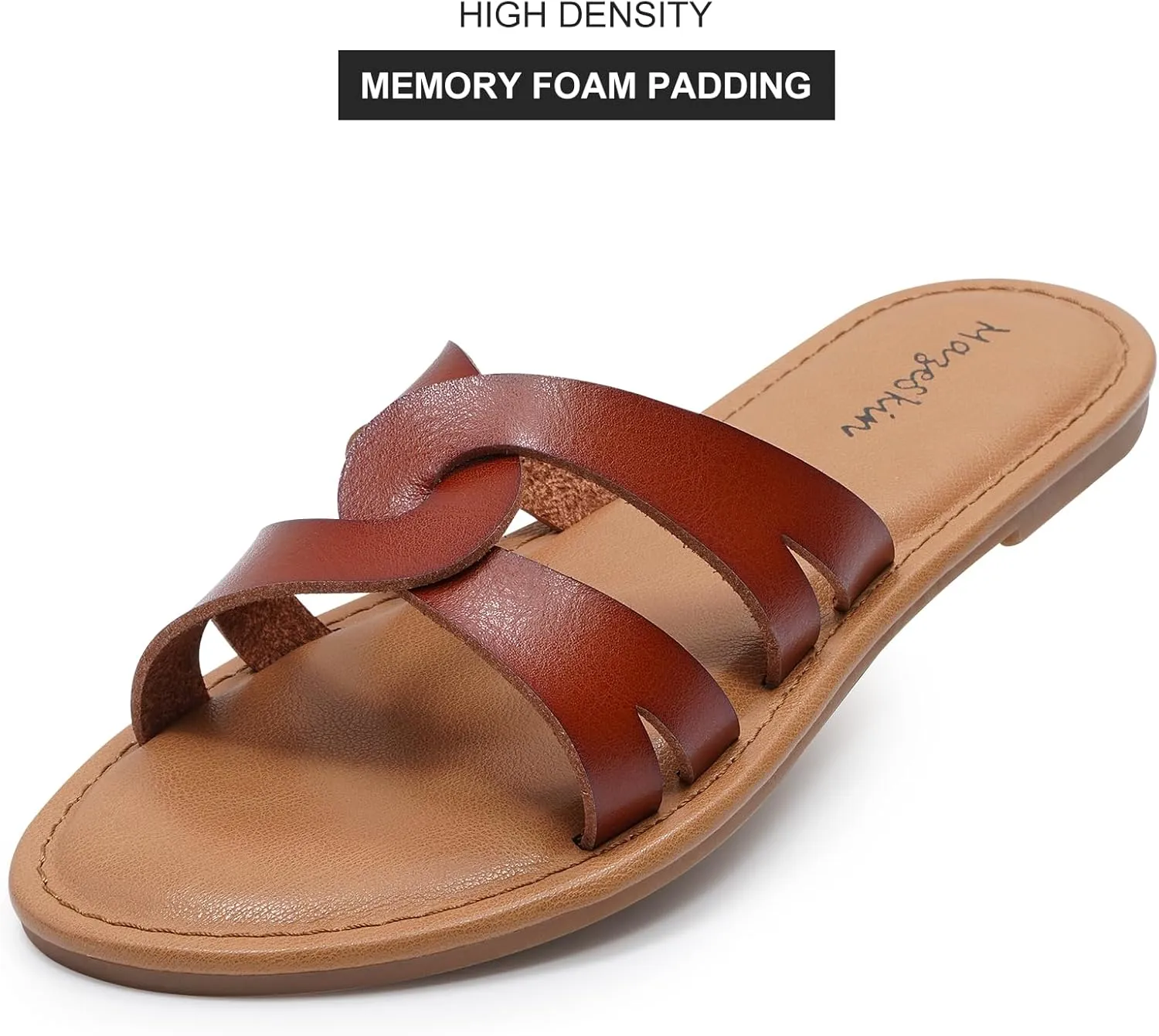 mazeskin Women's Memory Foam Two Braid Band Comfortable Summer Flat Slide Sandals