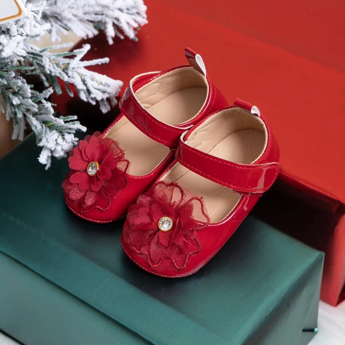 Meckior Infant Baby Girls Soft Sole Bowknot Princess Wedding Dress Mary Jane Flats Prewalker Newborn Light Baby Sneaker Shoes