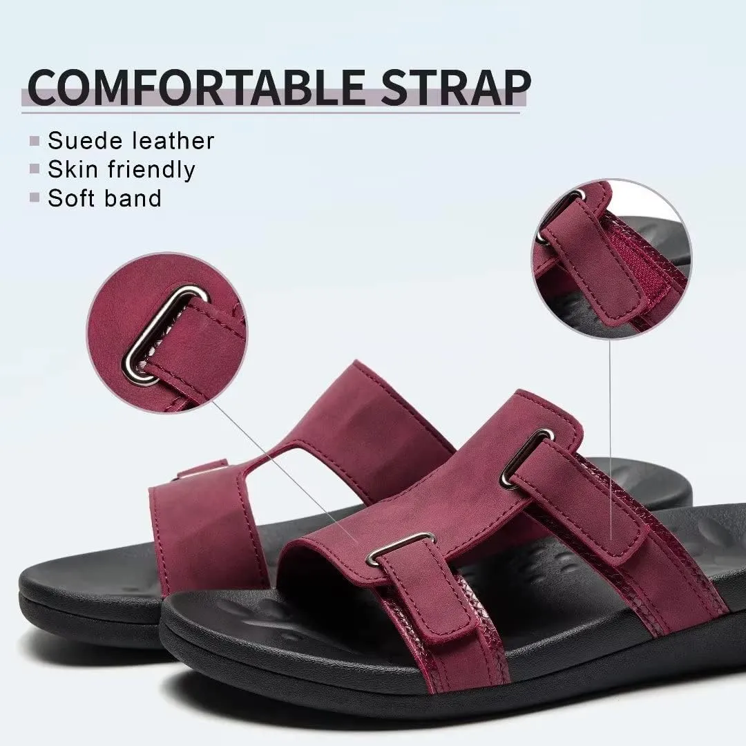 MEGNYA Comfortable Women's Walking Sandals, Arch Support Slides for Plantar Fasciitis Flat Feet, Casual Adjustable Strap Sandals for Orthopedic