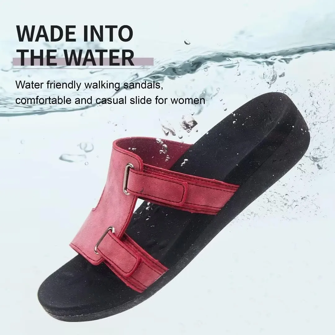 MEGNYA Comfortable Women's Walking Sandals, Arch Support Slides for Plantar Fasciitis Flat Feet, Casual Adjustable Strap Sandals for Orthopedic