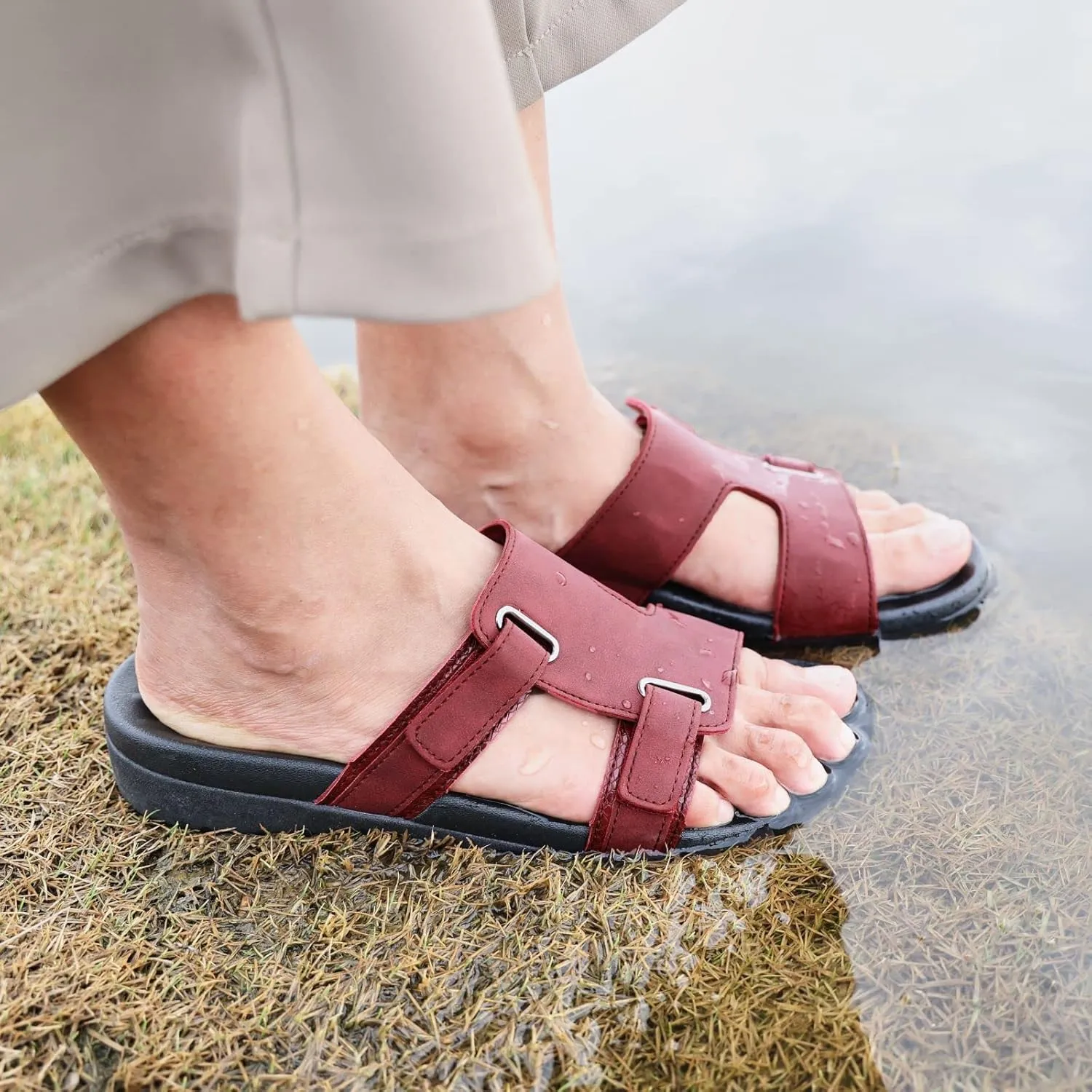 MEGNYA Comfortable Women's Walking Sandals, Arch Support Slides for Plantar Fasciitis Flat Feet, Casual Adjustable Strap Sandals for Orthopedic