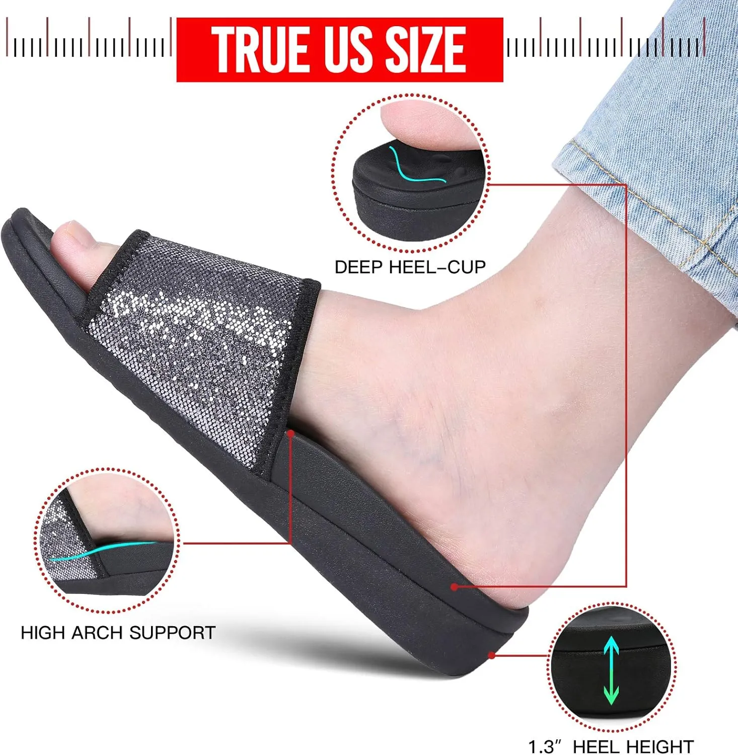 MEGNYA Orthopedic Slides Sandals for Women, Comfortable Plantar Fasciitis Sandals for Flat Feet, High Arch Support Walking Sandals with Adjustable Straps