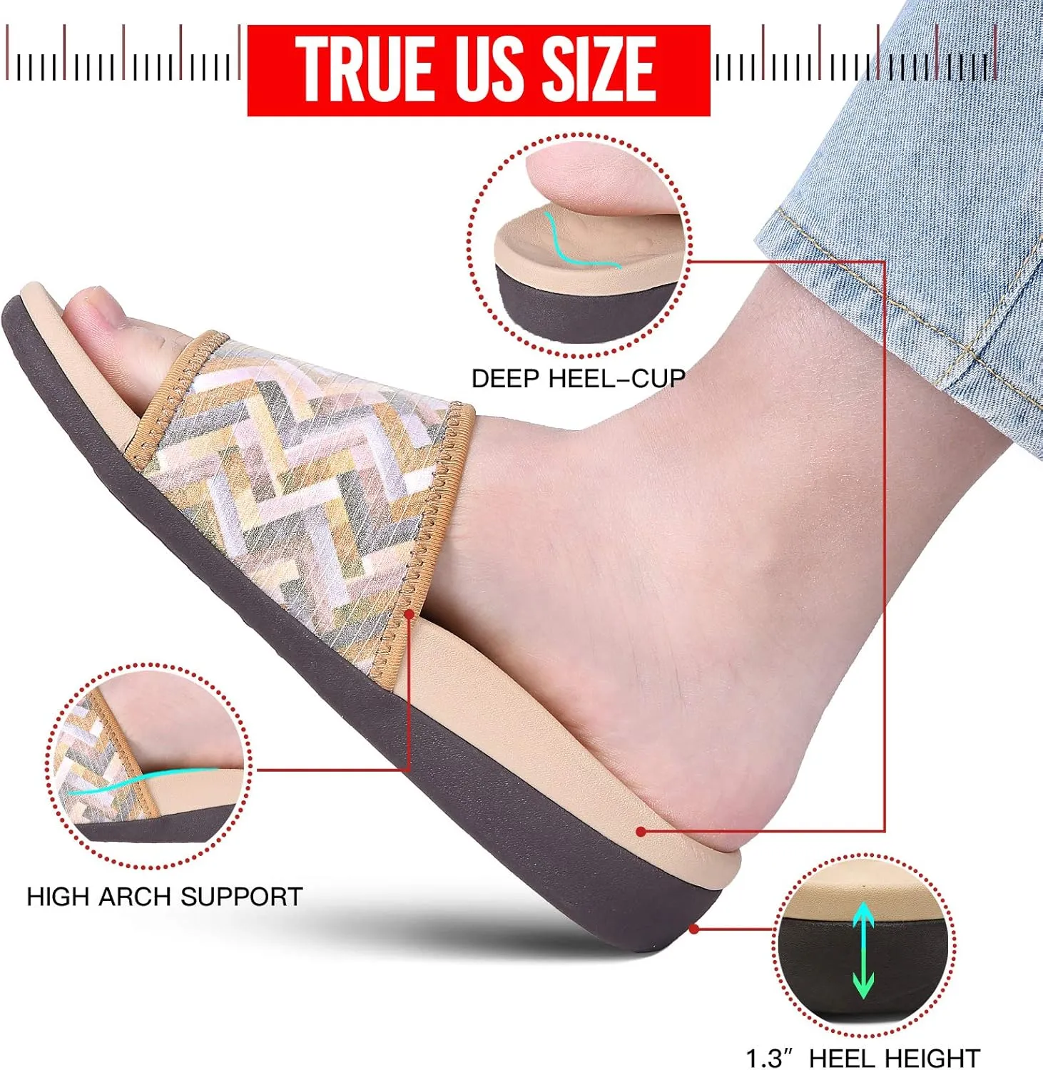 MEGNYA Orthopedic Slides Sandals for Women, Comfortable Plantar Fasciitis Sandals for Flat Feet, High Arch Support Walking Sandals with Adjustable Straps