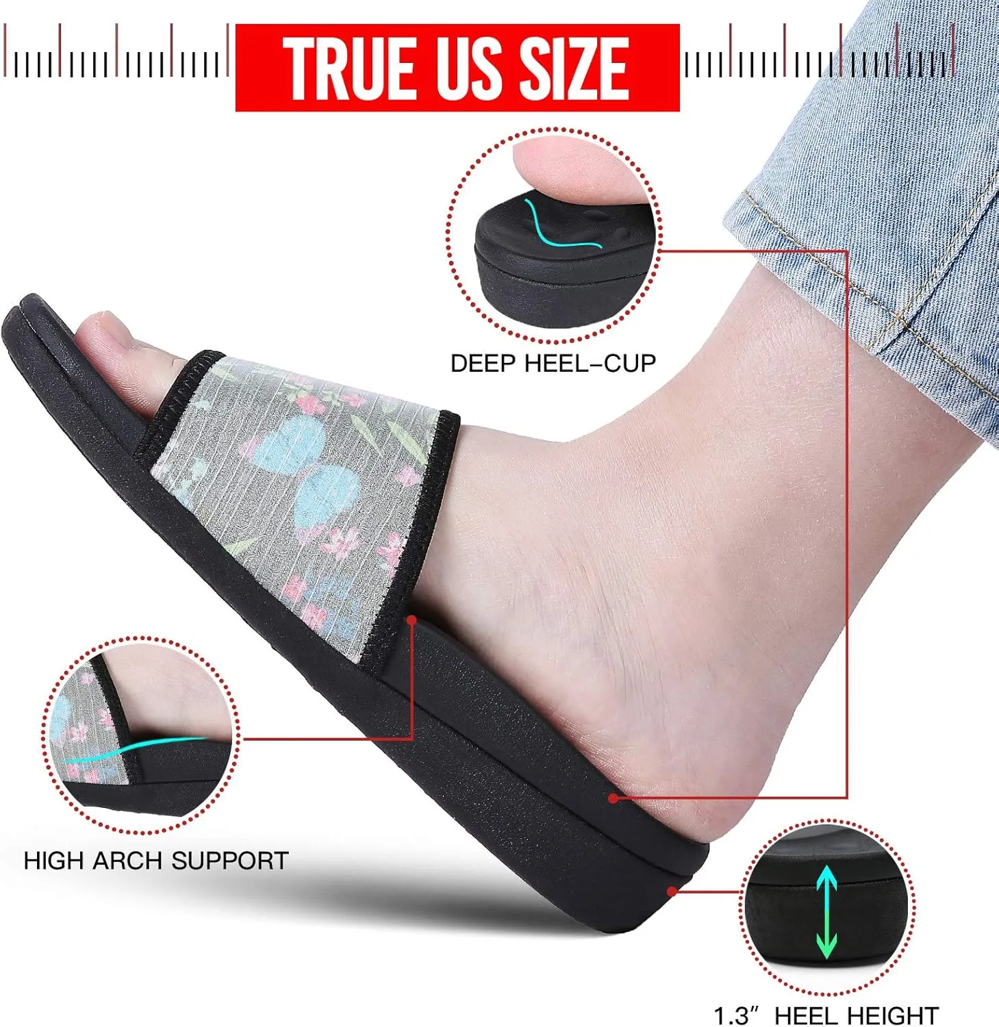 MEGNYA Orthopedic Slides Sandals for Women, Comfortable Plantar Fasciitis Sandals for Flat Feet, High Arch Support Walking Sandals with Adjustable Straps