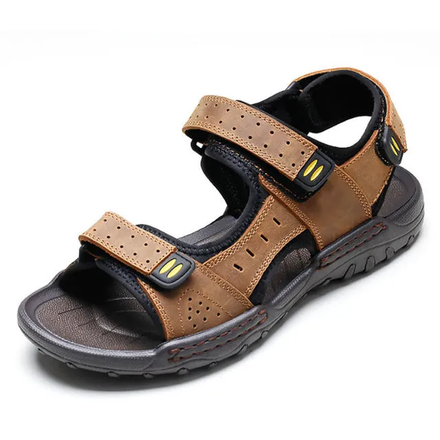 Men Split Leather Hook Loop Gladiators Breathable Casual Sandals