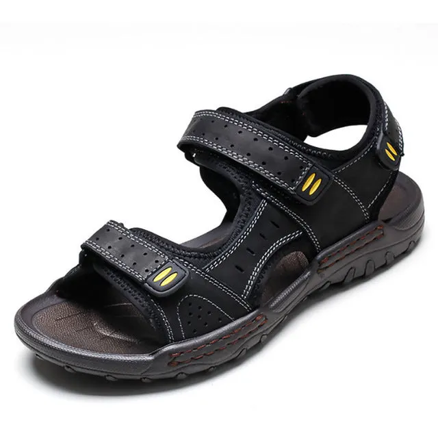Men Split Leather Hook Loop Gladiators Breathable Casual Sandals